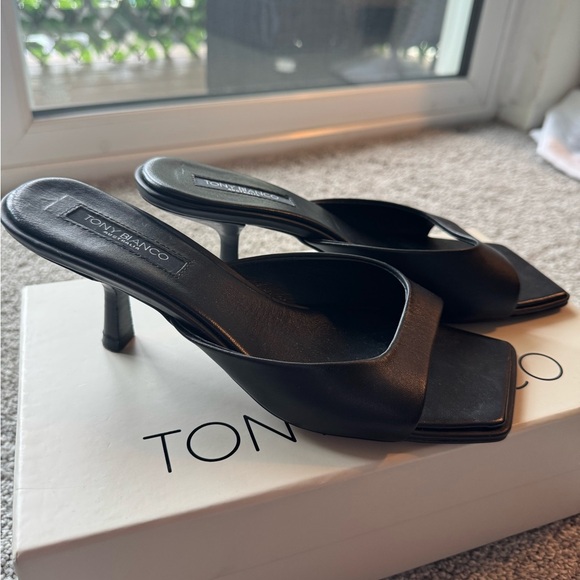 Tony Bianco Black Slide Heels - Picture 1 of 7